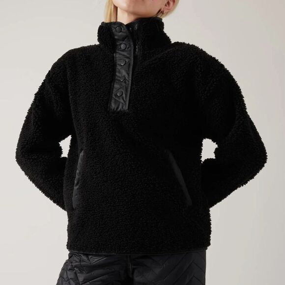 Athleta Tops - NWT ATHLETA Cozy Sherpa Snap Sweatshirt Size XL Black